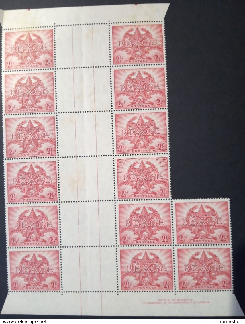 1946 2 1/2d Scarlet SG 213 BW 236 Gutter Sheet 14 Stamps - Nuevos