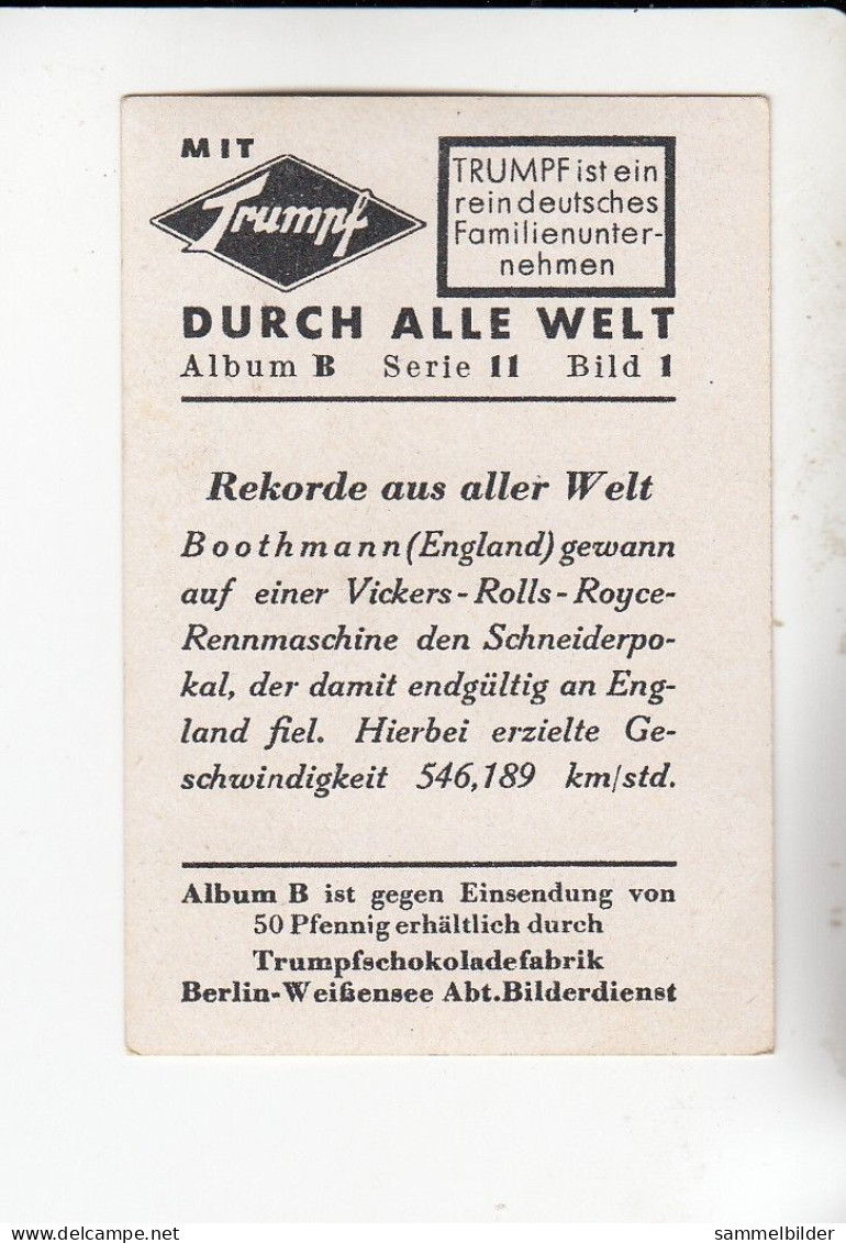 Mit Trumpf Durch Alle Welt  Rekorde Aus Aller Welt Boothmann England Vickers Rennmaschine   B Serie 11 #1 Von 1933 - Autres Marques