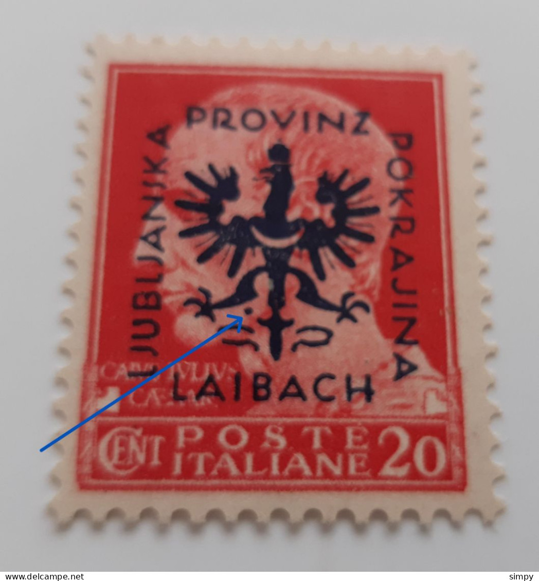 Ljubljanska Pokrajina Provinz Laibach 20c Error Plate Mint Mnh - Slovénie