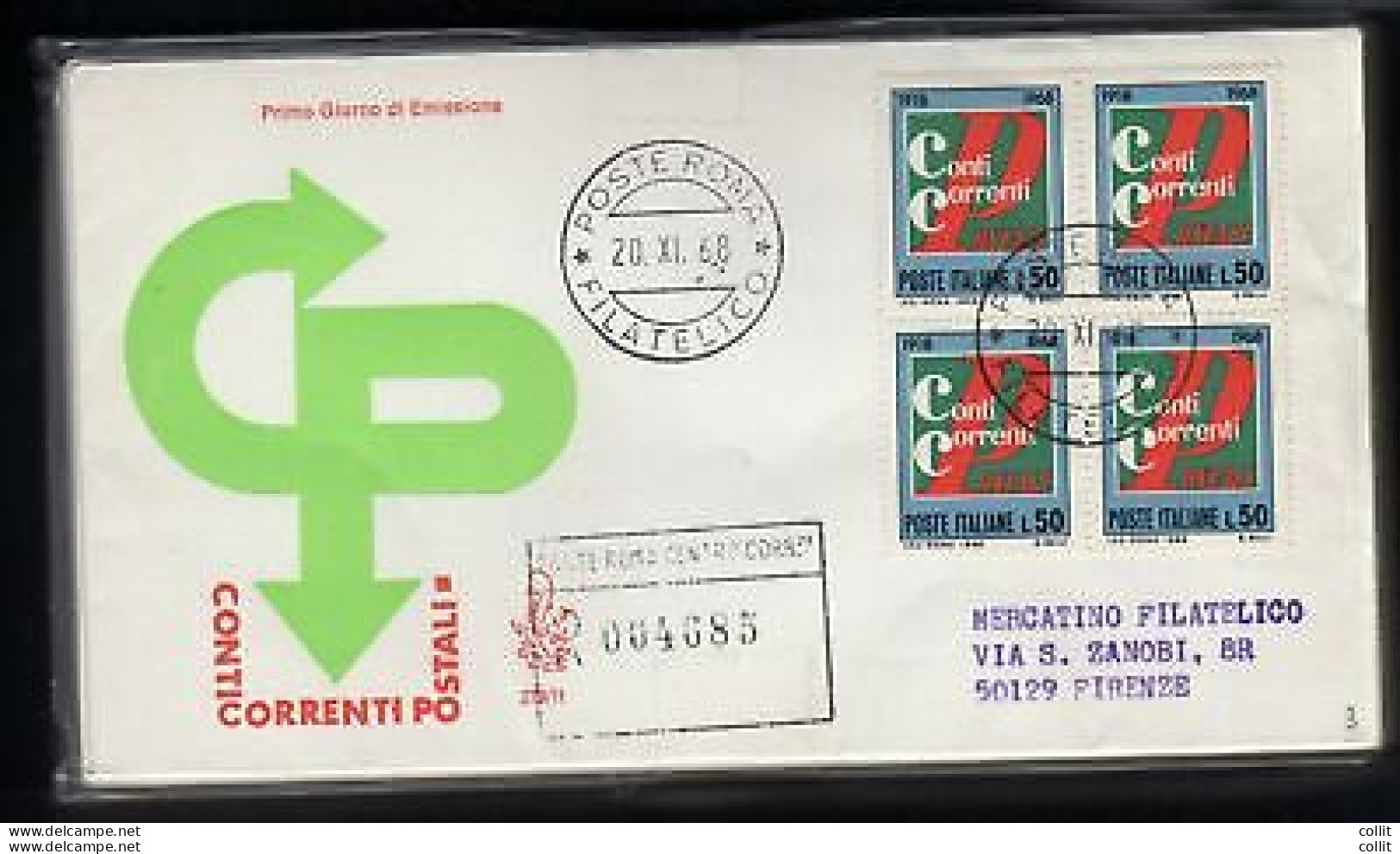 Italia FDC Venetia 1968 Conti Correnti Quartina Viaggiata Racc. Per L'Italia - FDC