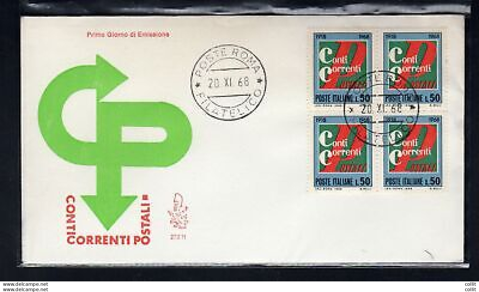 Italia FDC Venetia 1968 Conti Correnti Quartina Non Viaggiata - FDC