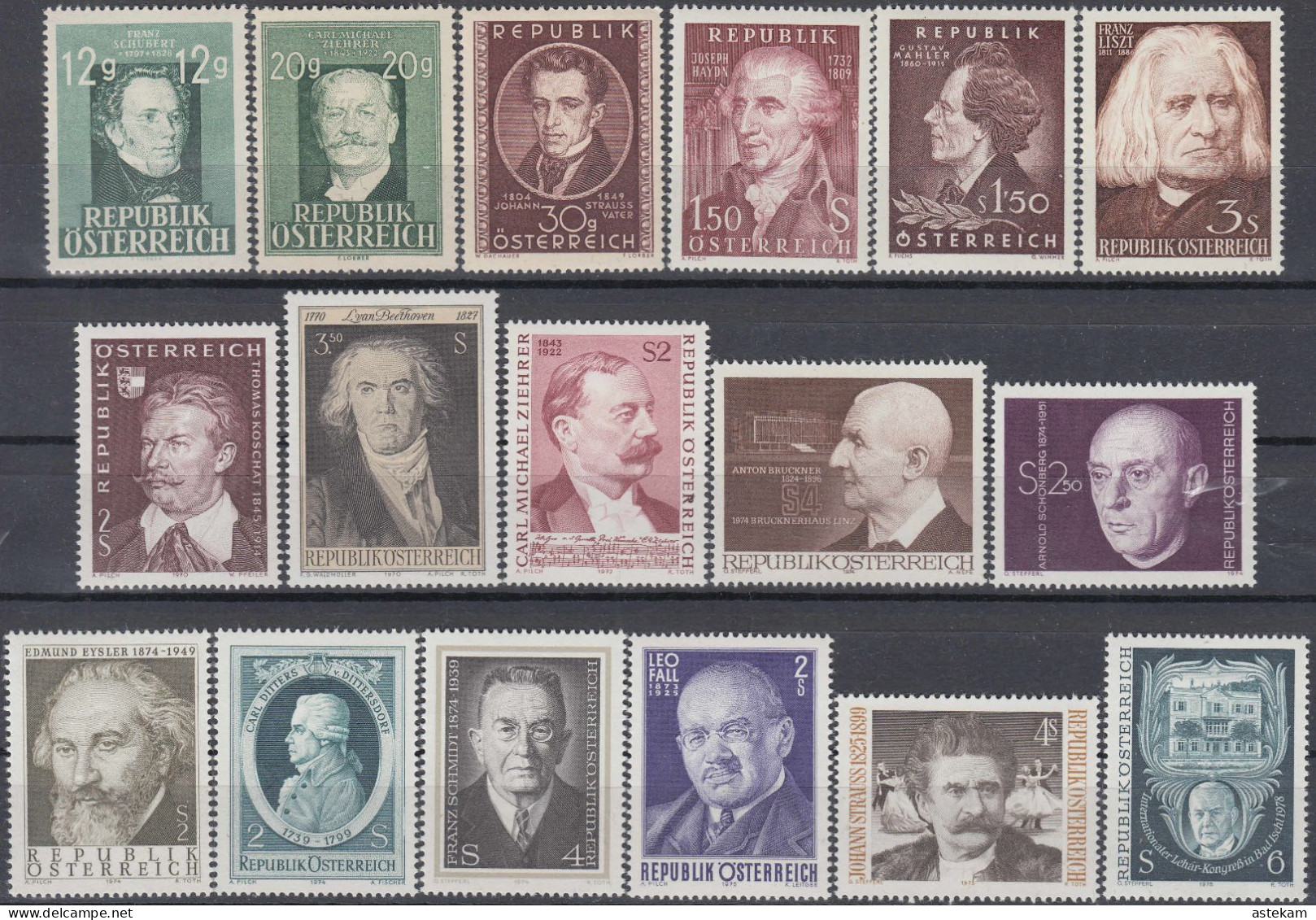 AUSTRIAN COMPOSERS, 46 COMPLETE MNH SERIES With GOOD QUALITY, *** - Musica