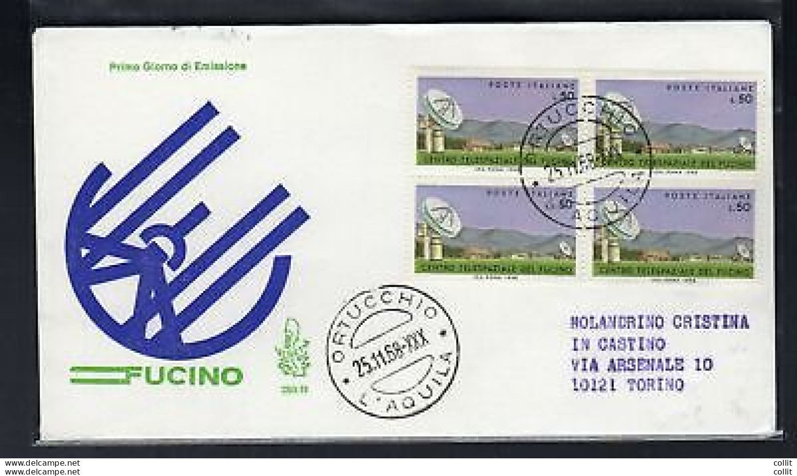 Italia FDC Venetia 1968 Fucino Quartina Viaggiata  Per L'Italia 868 - FDC