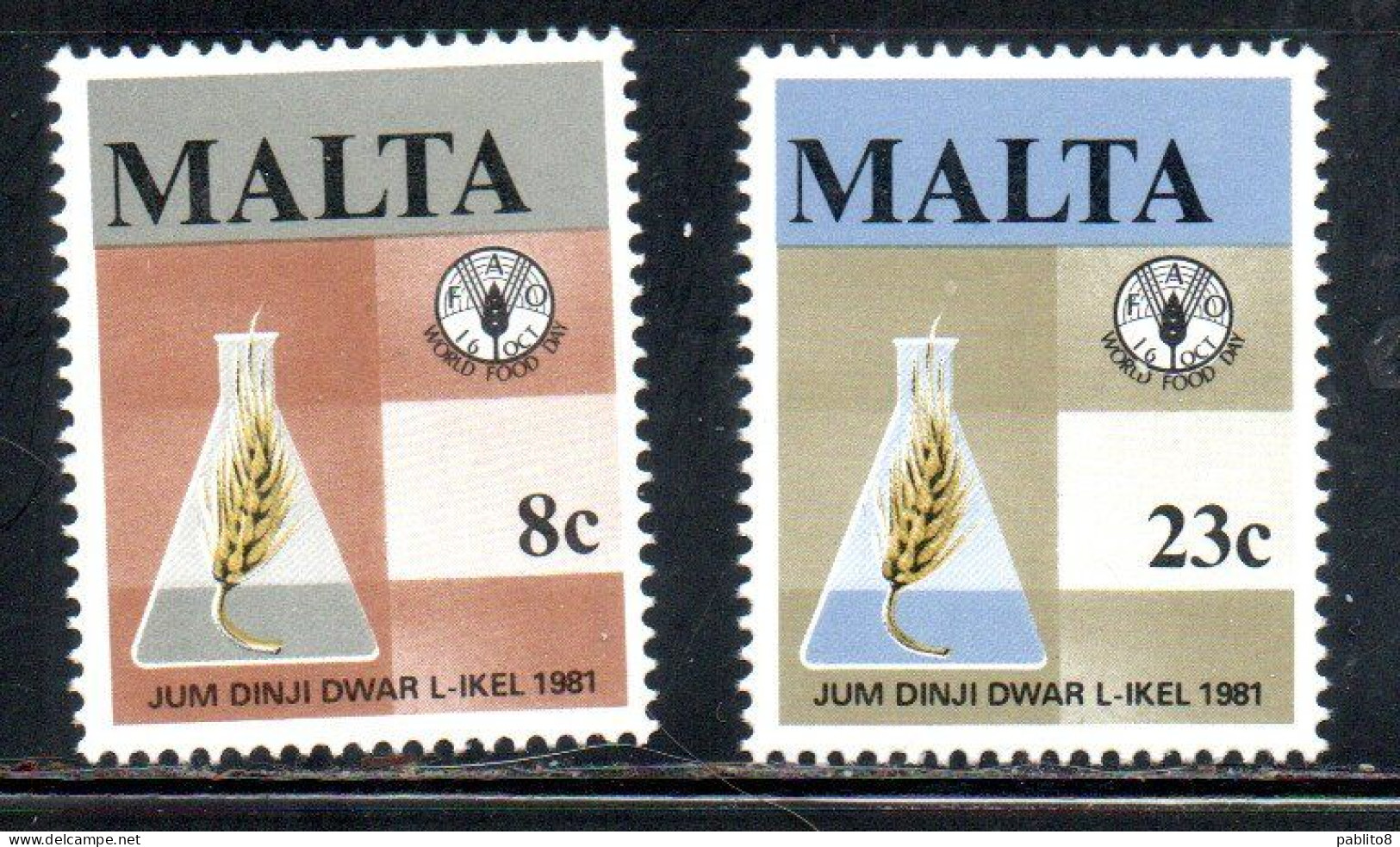 MALTA 1981 WORLD FOOD DAY GIORNATA MONDIALE DELL'ALIMENTAZIONE COMPLETE SET SERIE COMPLETA MNH - Malta