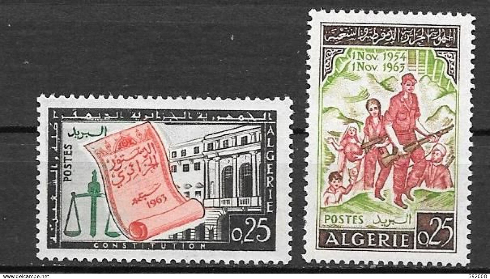 1963 - 381 à 382**MNH - Constitution, 9 Ans De La Révolution - Algerije (1962-...)