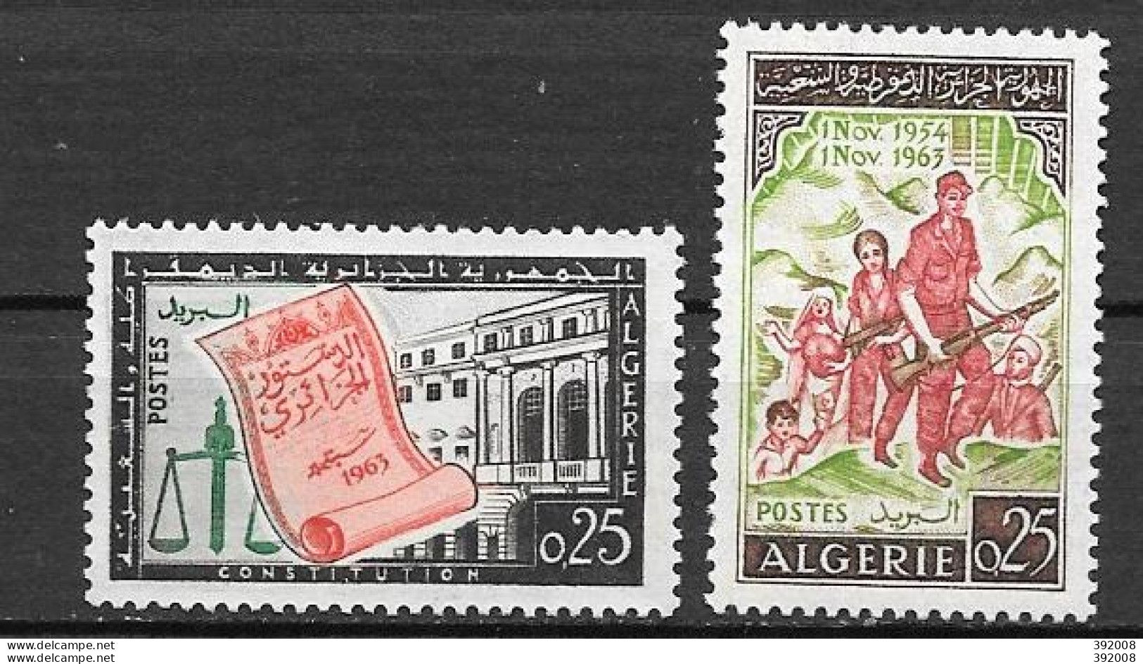 1963 - 381 à 382*MH - Constitution, 9 Ans De La Révolution - Algeria (1962-...)