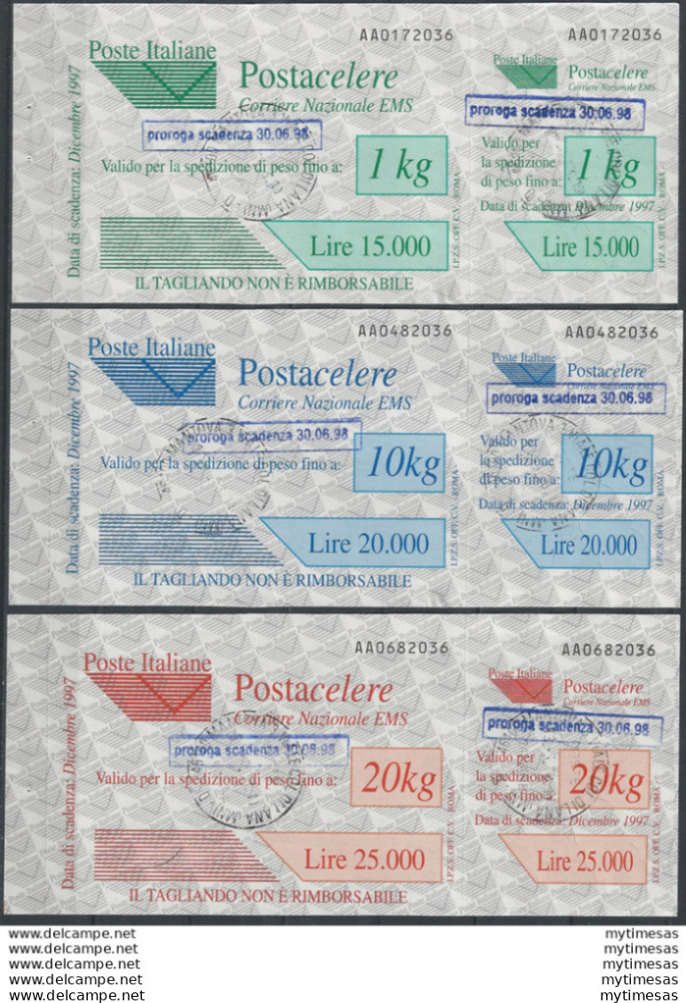 1997 Italia Postacelere 30/06/1998 3v. Canceled Sassone N. 4/6 - Altri & Non Classificati