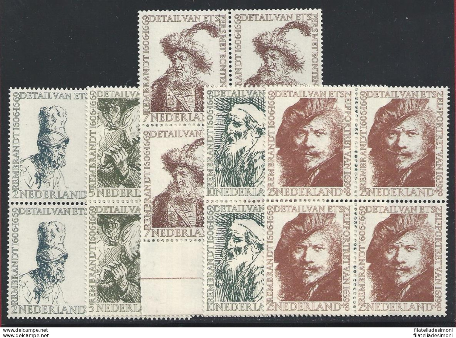 1956 OLANDA - N. 649/653 5 Valori MNH/** Blocco Di Quattro - Autres & Non Classés