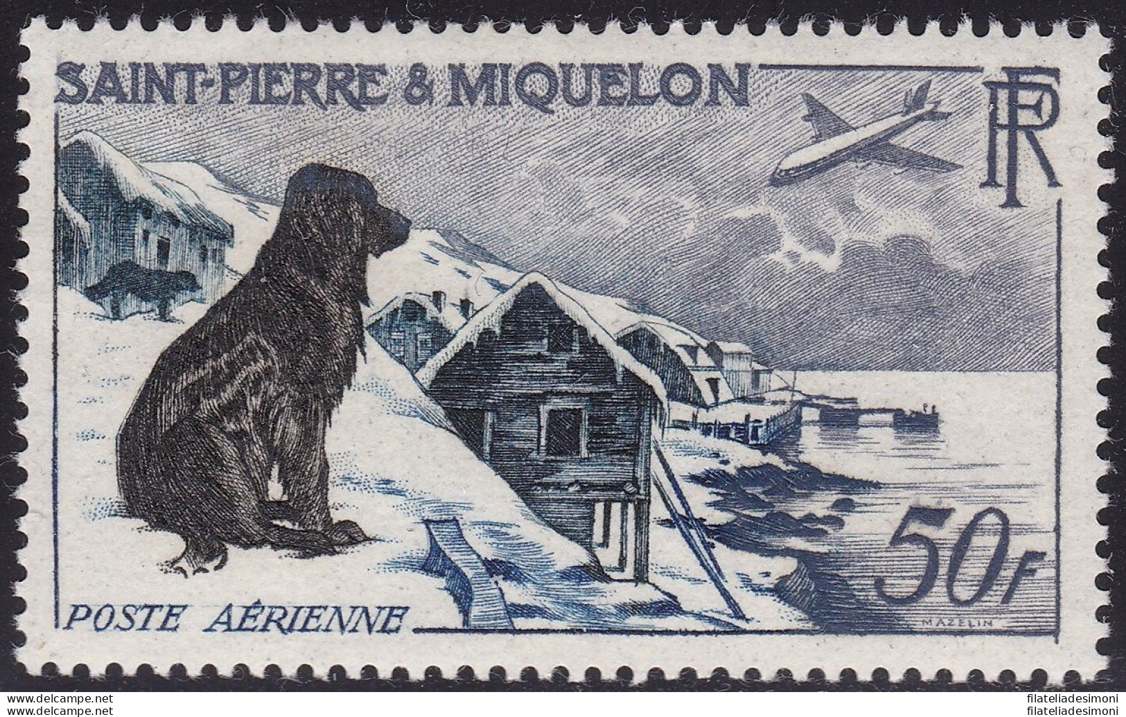 1955 ST. PIERRE ET MIQUELON - PA 24 50f. Bistre-noir MNH/** - Andere & Zonder Classificatie