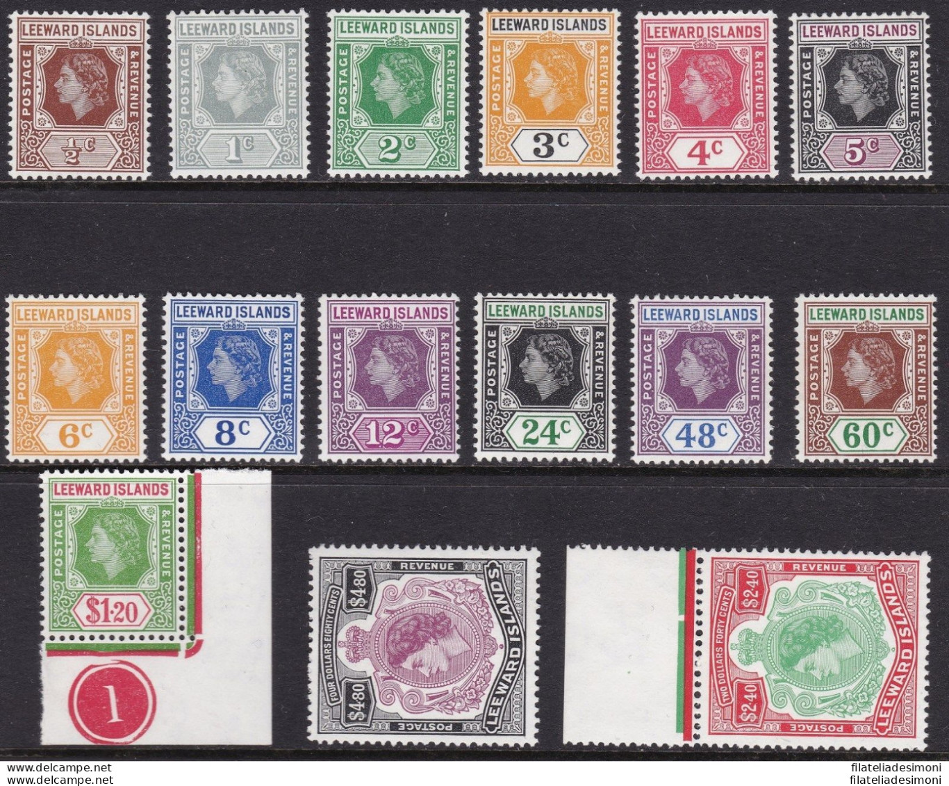 1954 LEEWARD - SG 126/140 Set Of 15   MNH/** - Sonstige & Ohne Zuordnung