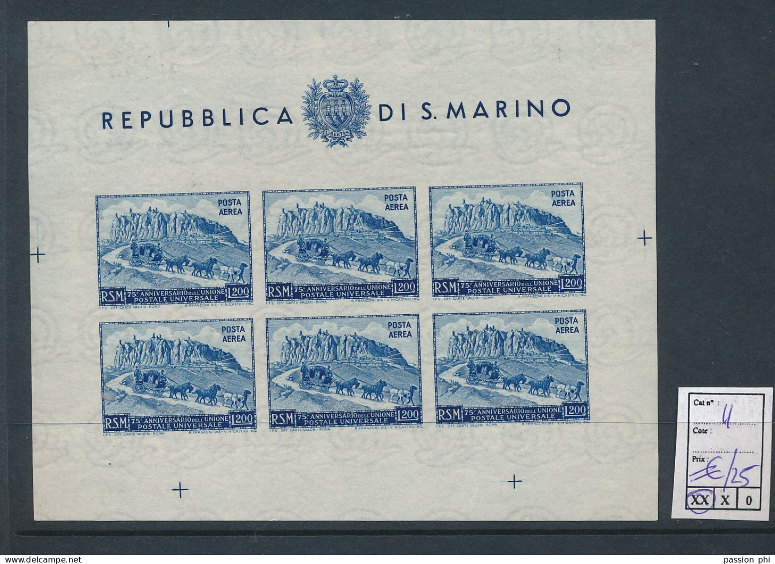 ST. MARINO SASSONE 11 MNH A LACK OF GUM AT THE TOP NORMAL FOR THIS BLOCK - Blocks & Sheetlets