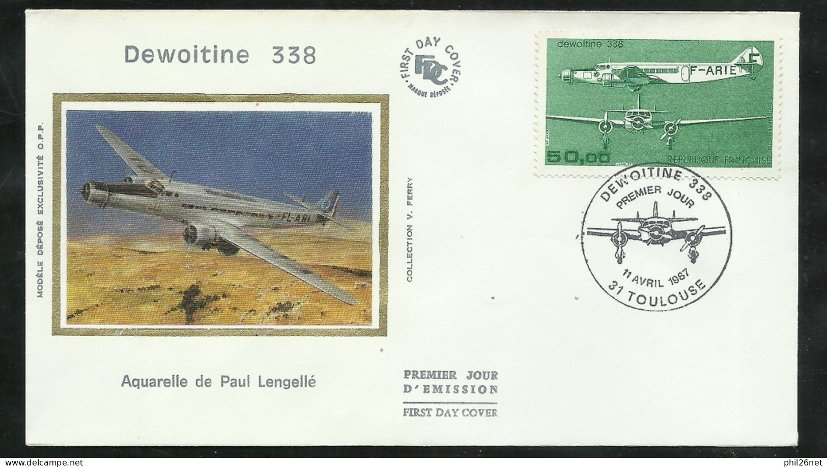 FDC Lettre Illustrée Premier Jour Toulouse 11/04/1987 Poste Aérienne N°60 Dewoitine 338   Cachet Illustré B/TB Soldé ! - 1980-1989