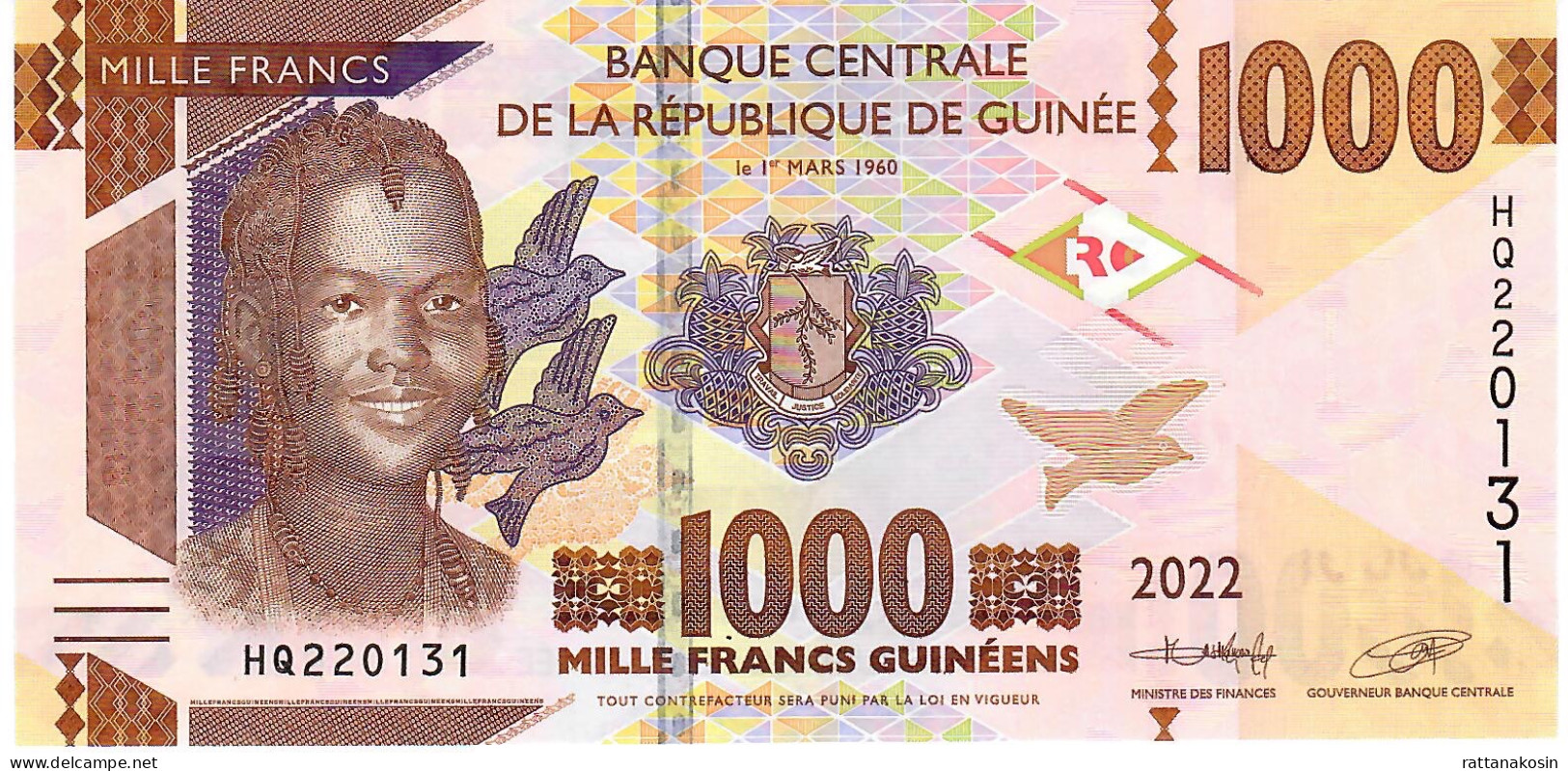 GUINEA  NLP (=B342b ) 1000 FRANCS 2022 Signature 8 UNC. - Guinee