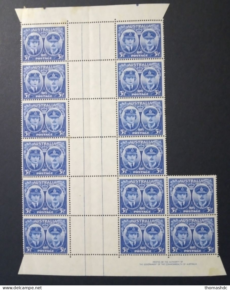 1945 3 1/2d Ultramarine SG 210 BW 234 Gutter Sheet 14 Stamps - Ongebruikt