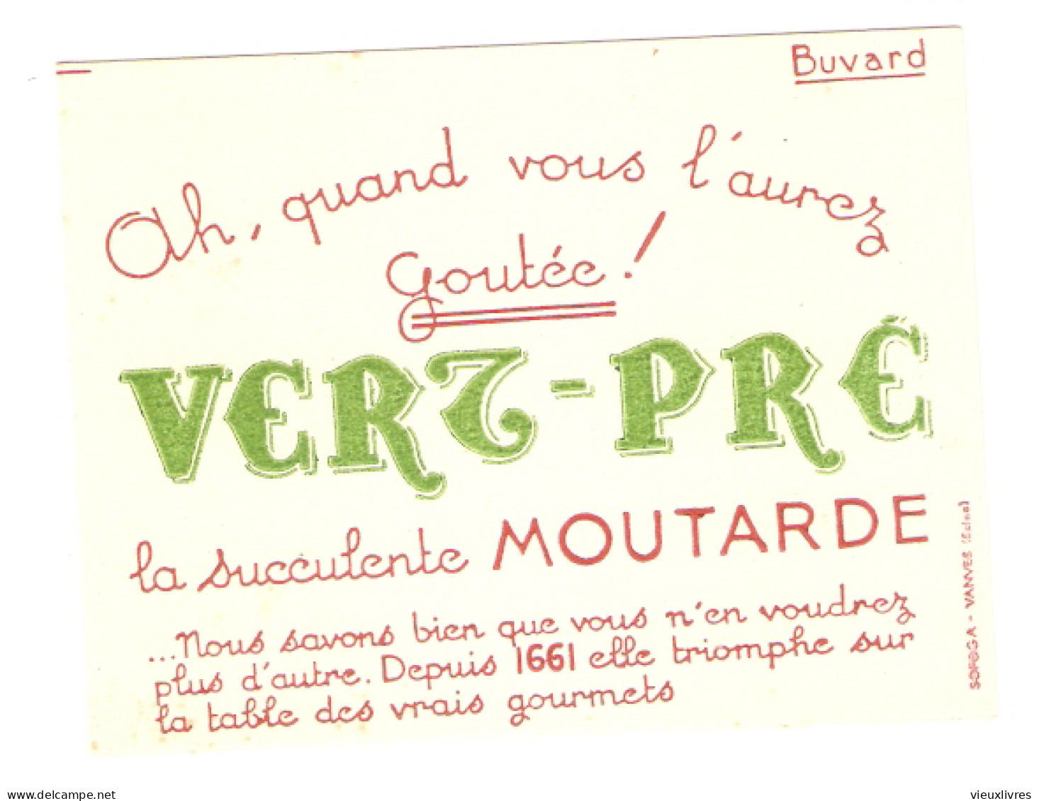 Moutarde Vert-pré Petit Buvard Publicitaire La Succulente Moutarde - Mostaza