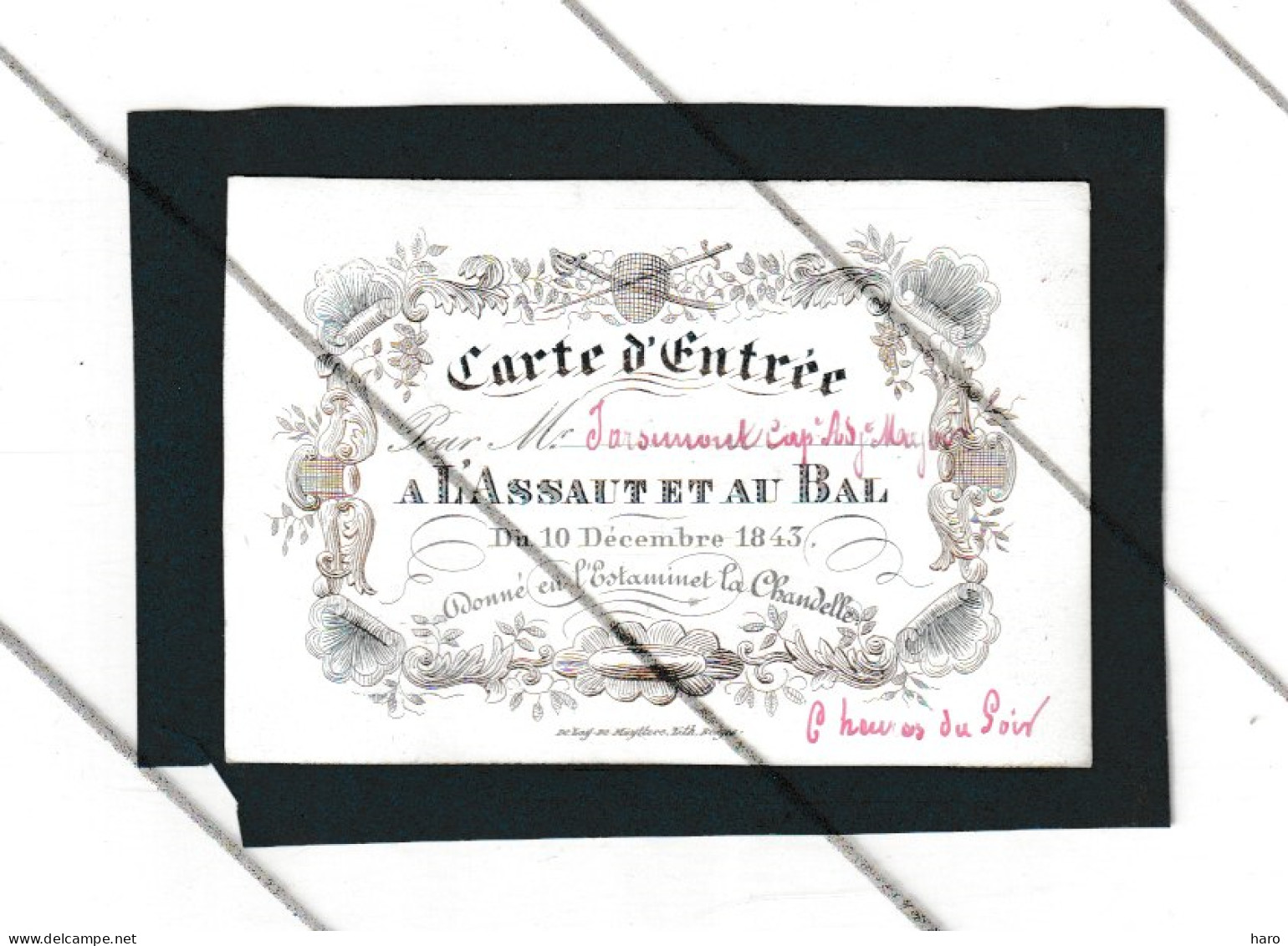 Carte D'entrée PROCELAINE Pour Un Bal En L'estaminet " La Chandelle " - BRUGGE / BRUGES  1843 ( Mi13 - Tickets D'entrée