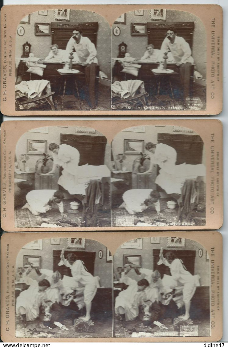 PHOTOS STÉRÉOSCOPIQUES- SCÈNES COQUINES- Lot De 3 - Stereo-Photographie