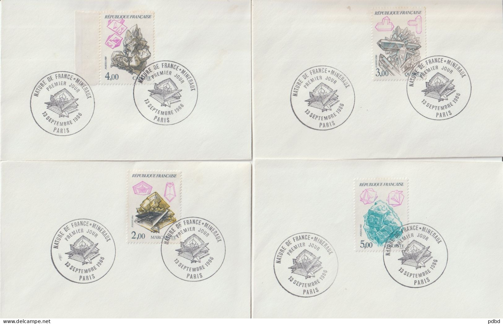 ENV 116 . 75 . Paris . Oblitération . 1er Jour . Nature De France . Minéraux . 4  Enveloppes . 13 09 1986 . - Commemorative Postmarks