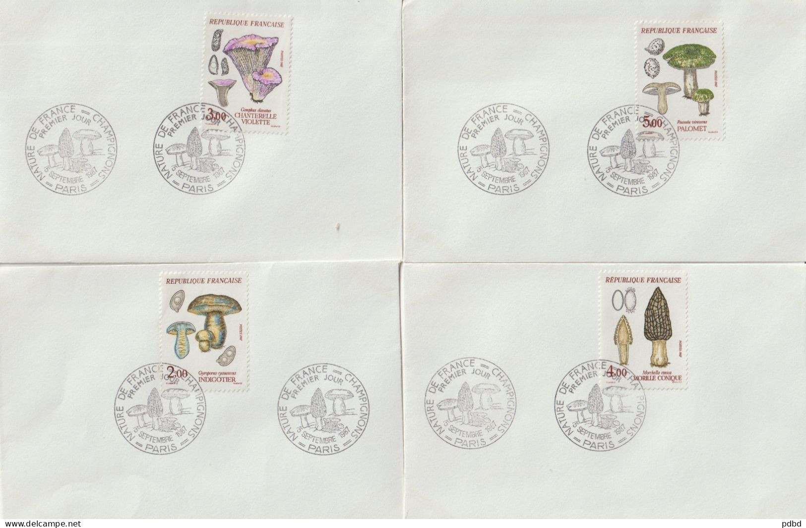 ENV 117 . 75 . Paris . Oblitération . 1er Jour . Nature De France . Champignons . 4  Enveloppes . 05 09 1986 . - Commemorative Postmarks