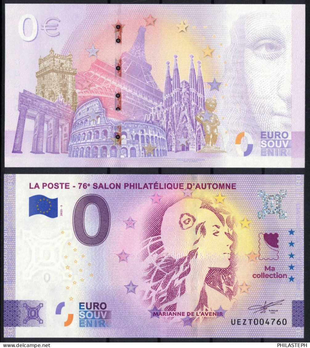 FRANCE 2023 - Billet Souvenir / Touristique 0 Euro  N° UEZT004760 La Poste  MARIANNE DE L'AVENIR  76-ème Salon D'automne - Private Proofs / Unofficial