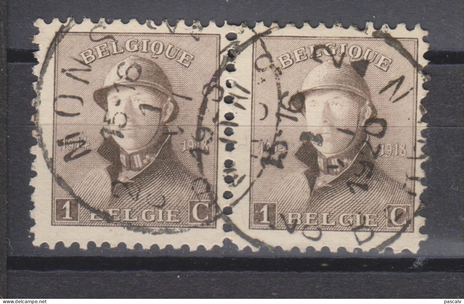 COB 165 En Paire Oblitération Centrale MONS 2 - 1919-1920 Albert Met Helm