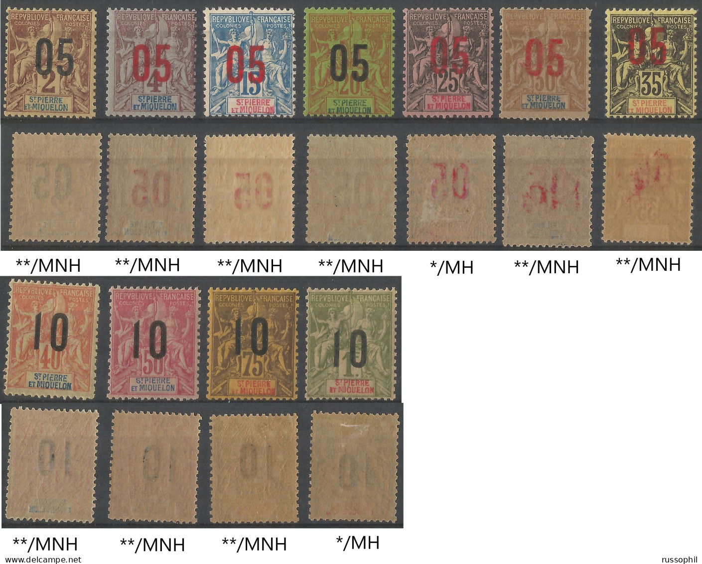 SAINT PIERRE ET MIQUELON - Yv #94 TO Yv #97  AND Yv #99 TO Yv #103 ( ** / MNH) - Yv. #98 AND Yv #104 (*/MH) - 1912 - Ungebraucht