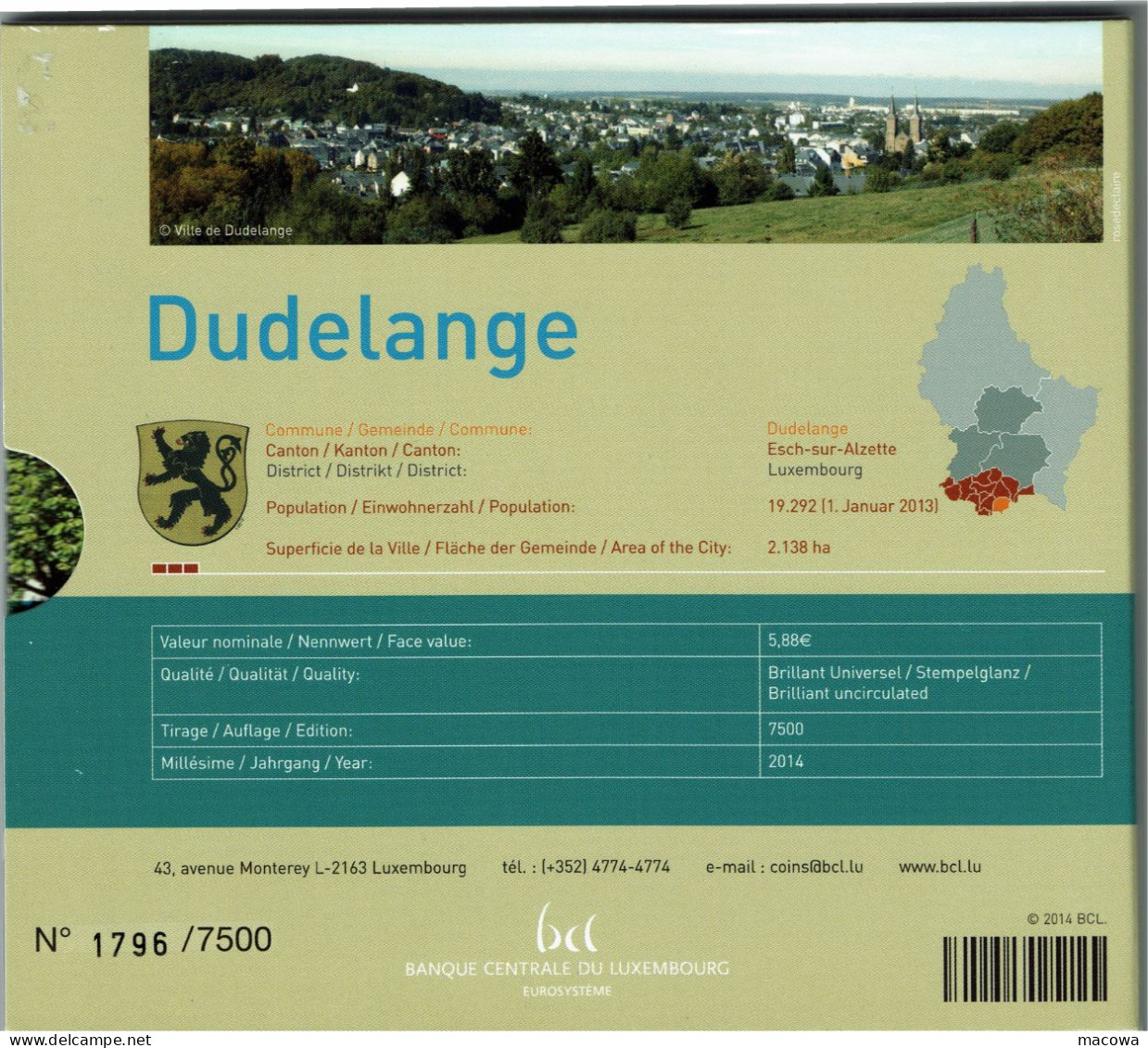 Luxembourg Banque Centrale  Edition 2014 Dudelange - Luxemburgo