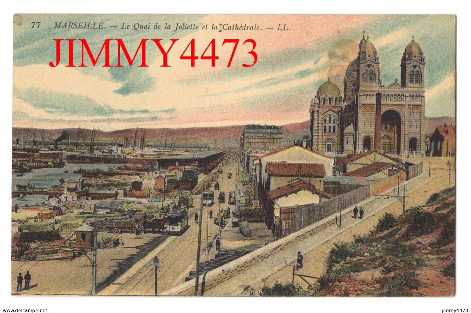 CPA - MARSEILLE En 1915 - Le Quai De La Joliette Et La Cathédrale ( Rues Bien Animées ) N° 77 - L L - Joliette, Havenzone