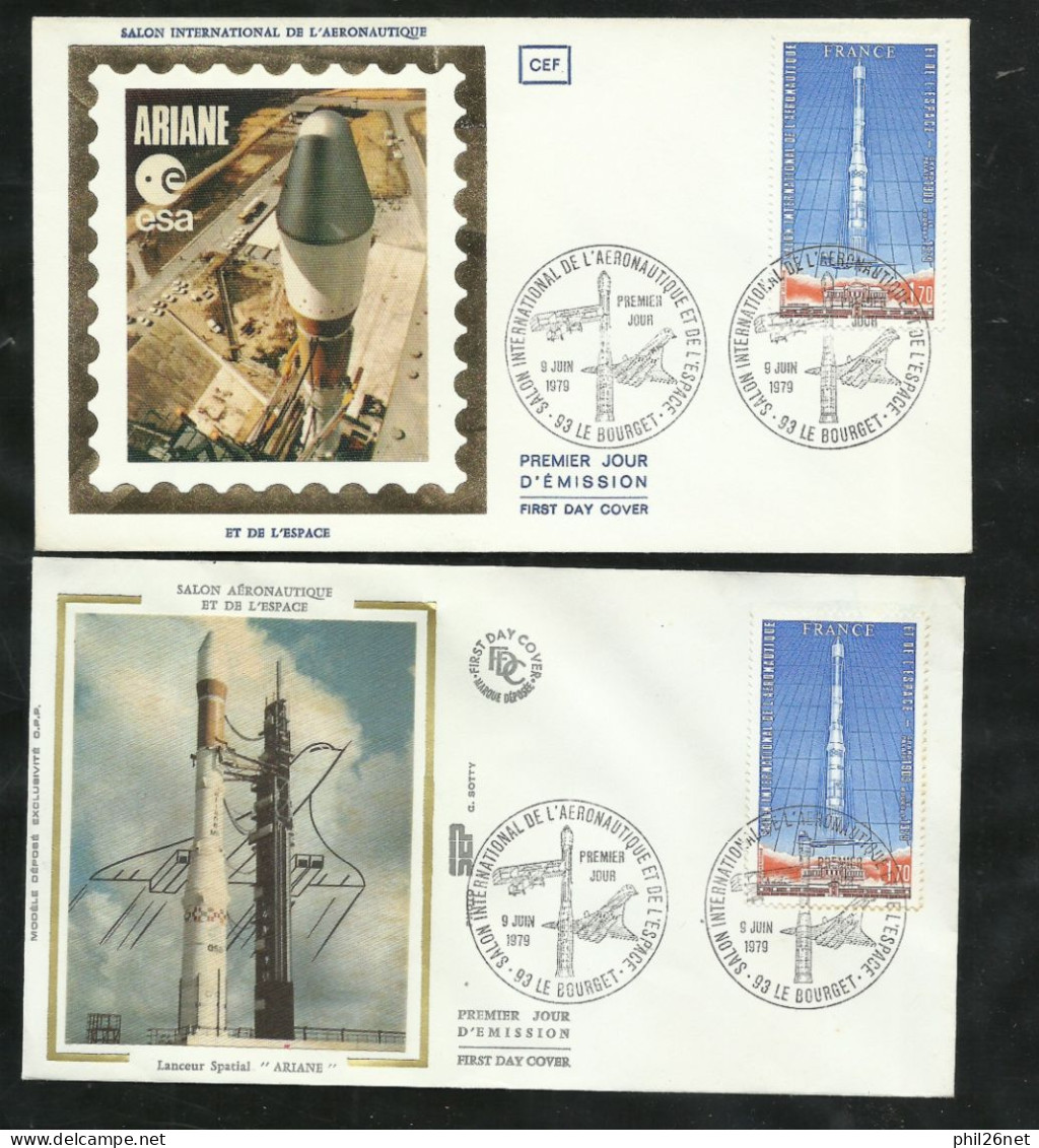 2 FDC Lettres Illustrées Premier Jour Le Bourget 9/06/1979 Poste Aérienne N°52 Fusée Ariane Cachets Illustrés B/TB Soldé - 1970-1979