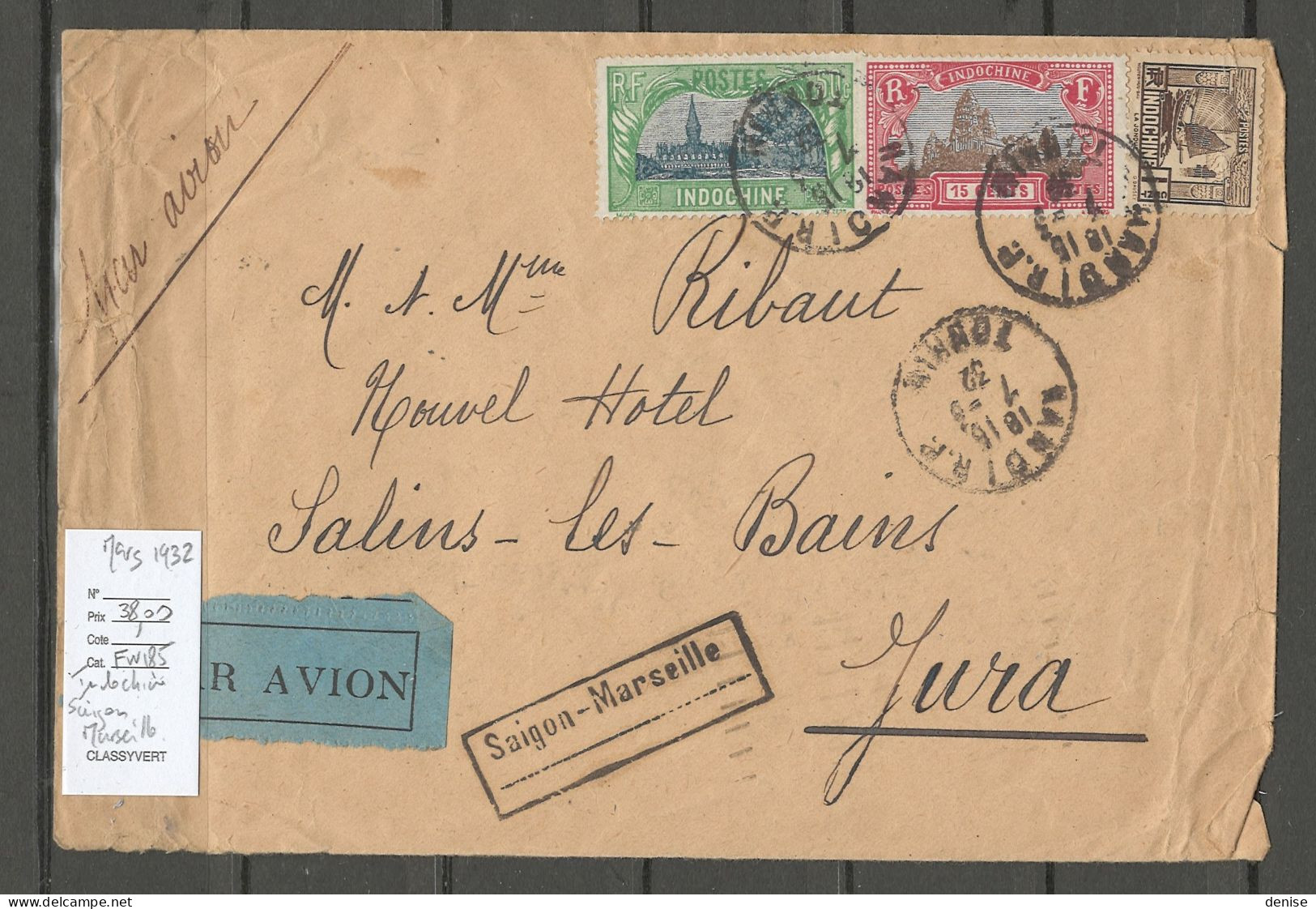 Indochine - Mars 1932 - Saigon - Marseille - Poste Aérienne - Luftpost