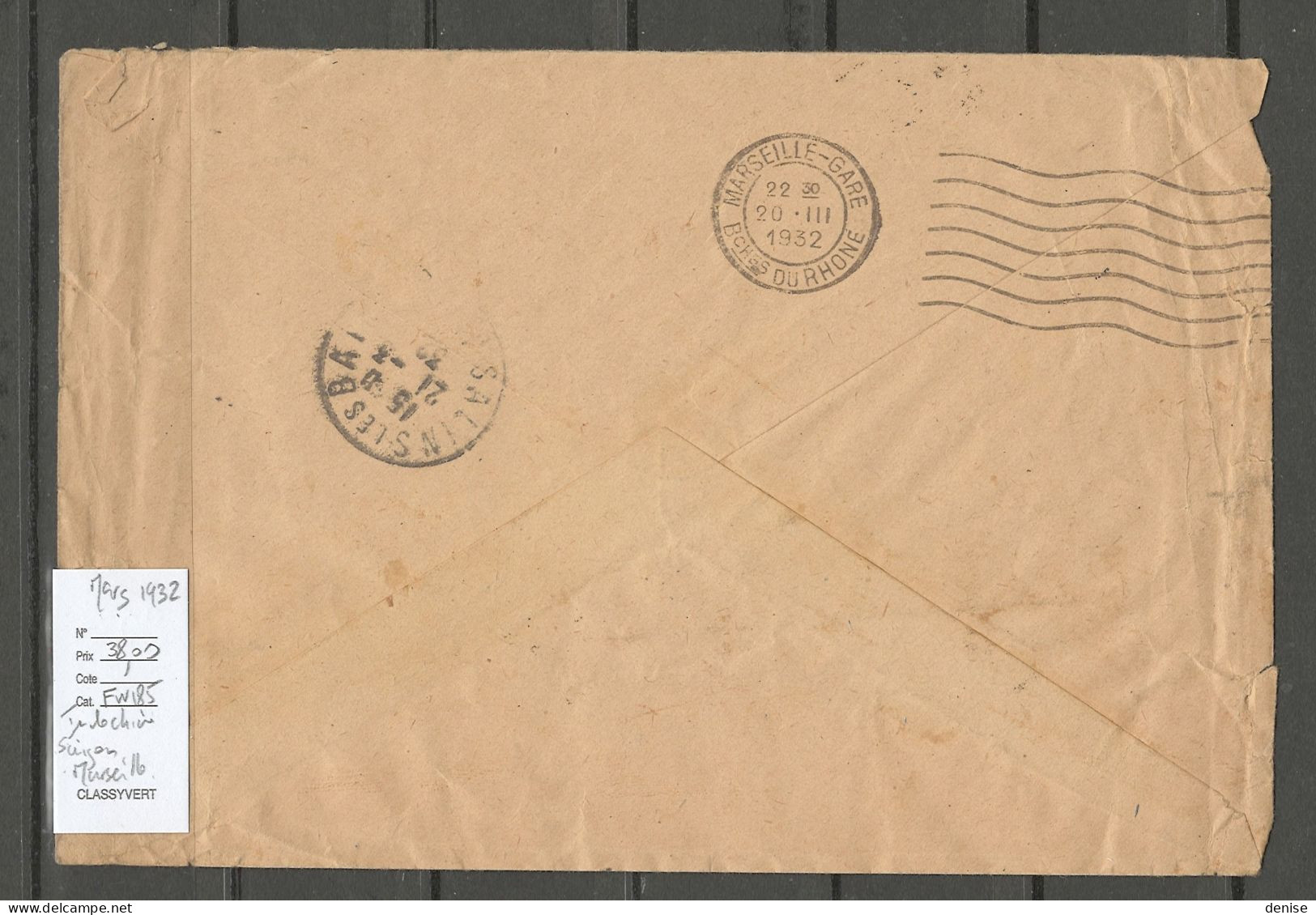 Indochine - Mars 1932 - Saigon - Marseille - Poste Aérienne - Airmail