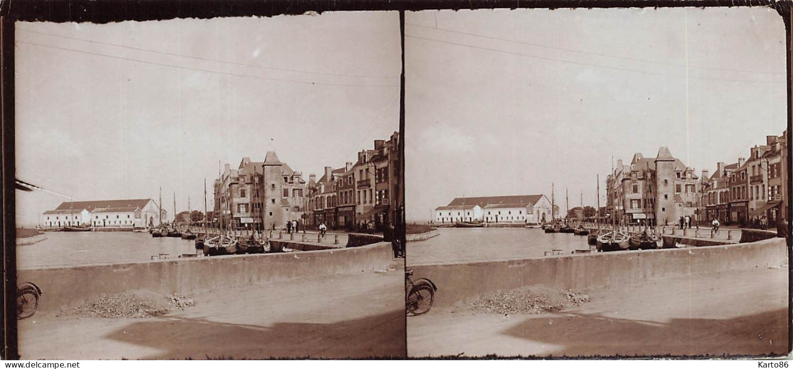 Le Croisic * Photo Stréo Ancienne * Quais Port Bateaux Pêche Criée Poissonnerie * 13x6cm - Le Croisic