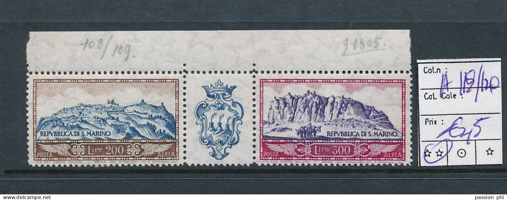 ST. MARINO SASSONE A119/120 MNH - Luftpost