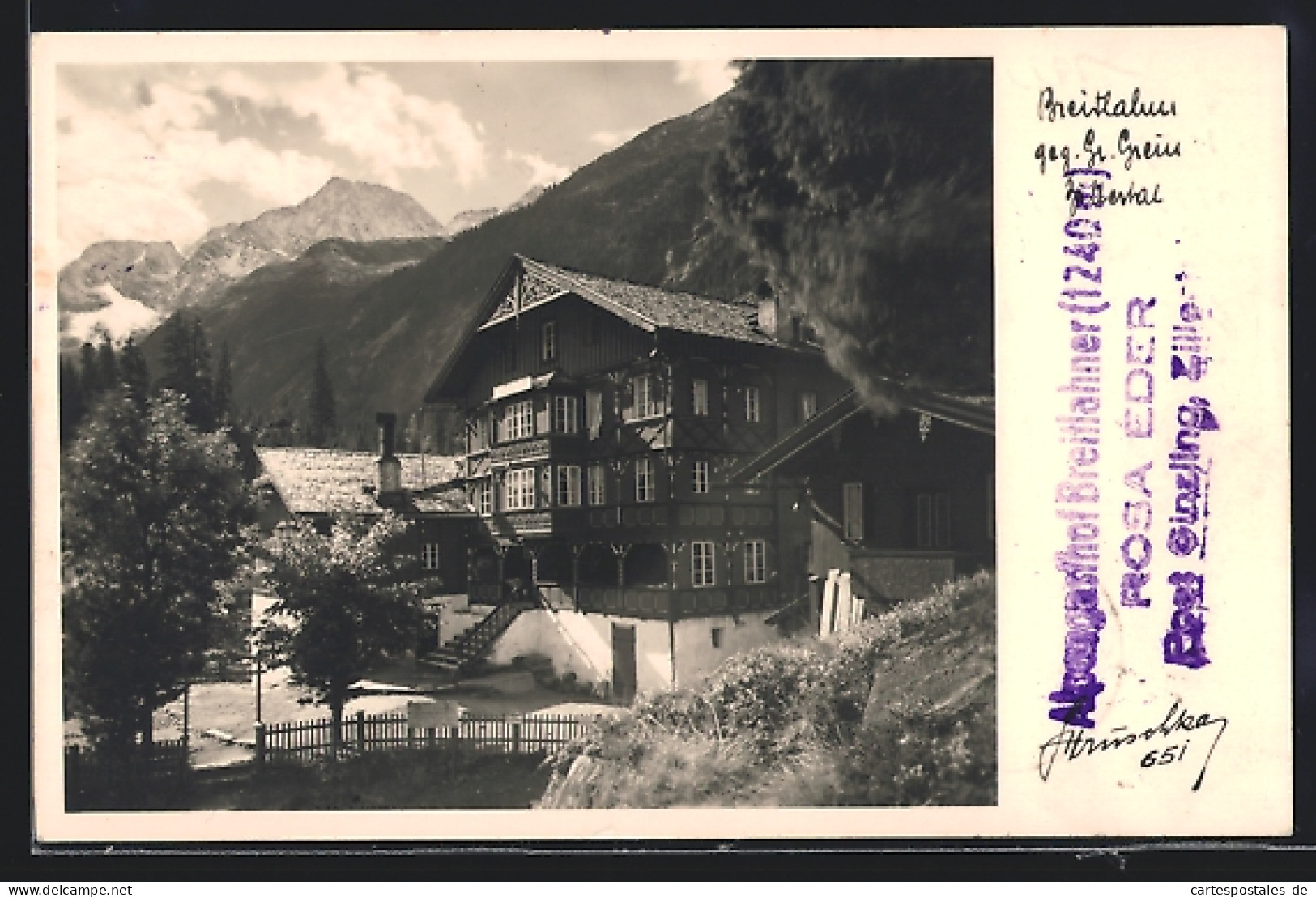 Foto-AK Hans Hruschka Nr. 651: Breitlahner Gen Gr. Greiner, Zillertal  - Other & Unclassified