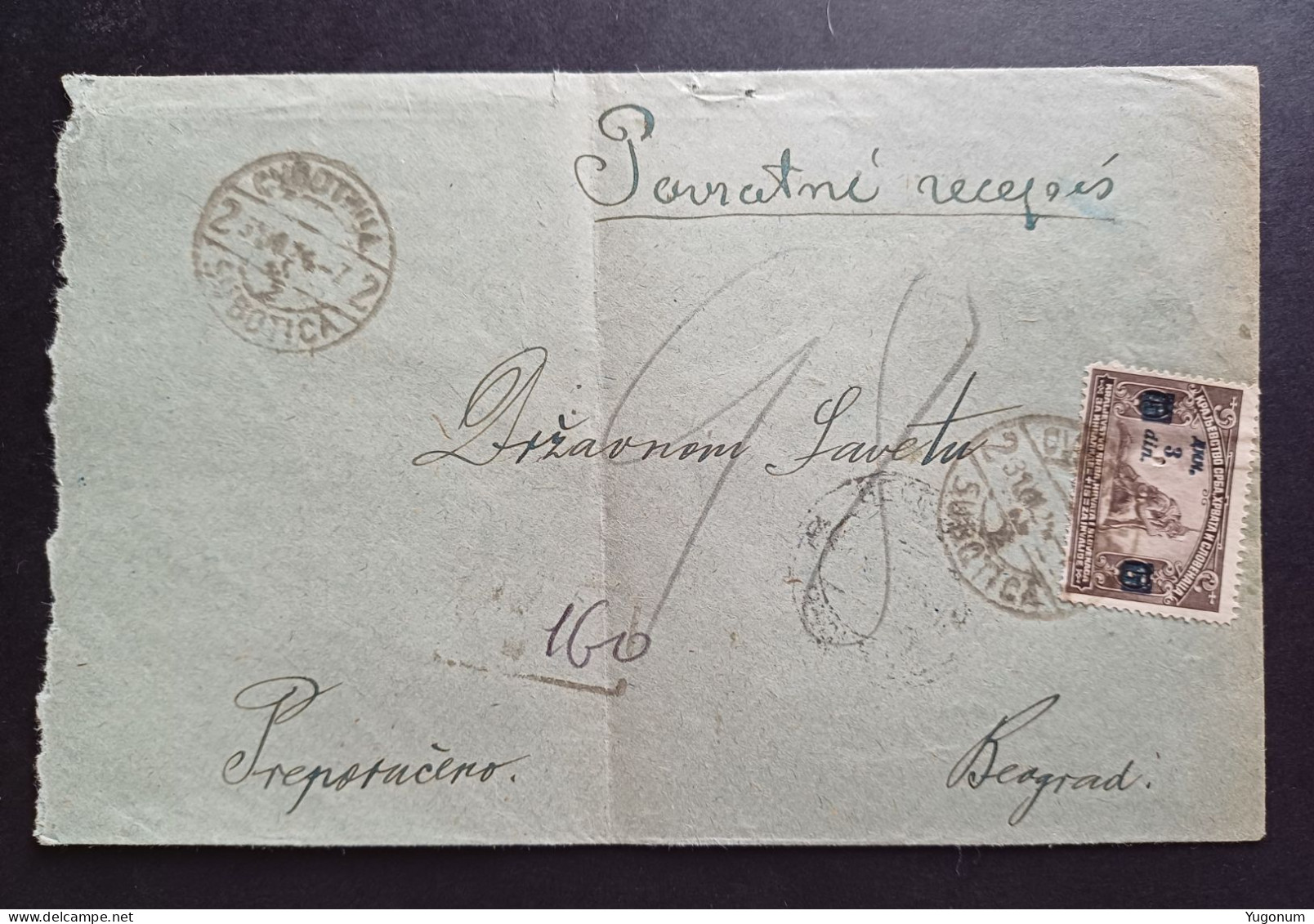 Yugoslavia Kingdom ,  Serbia 1924  R Letter With Stamp SUBOTICA (No 3090) - Storia Postale