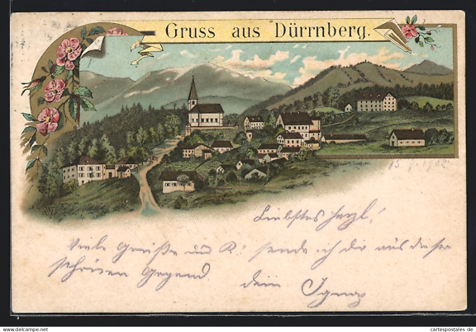 Lithographie Dürrnberg, Fernsicht Der Ortschaft  - Other & Unclassified