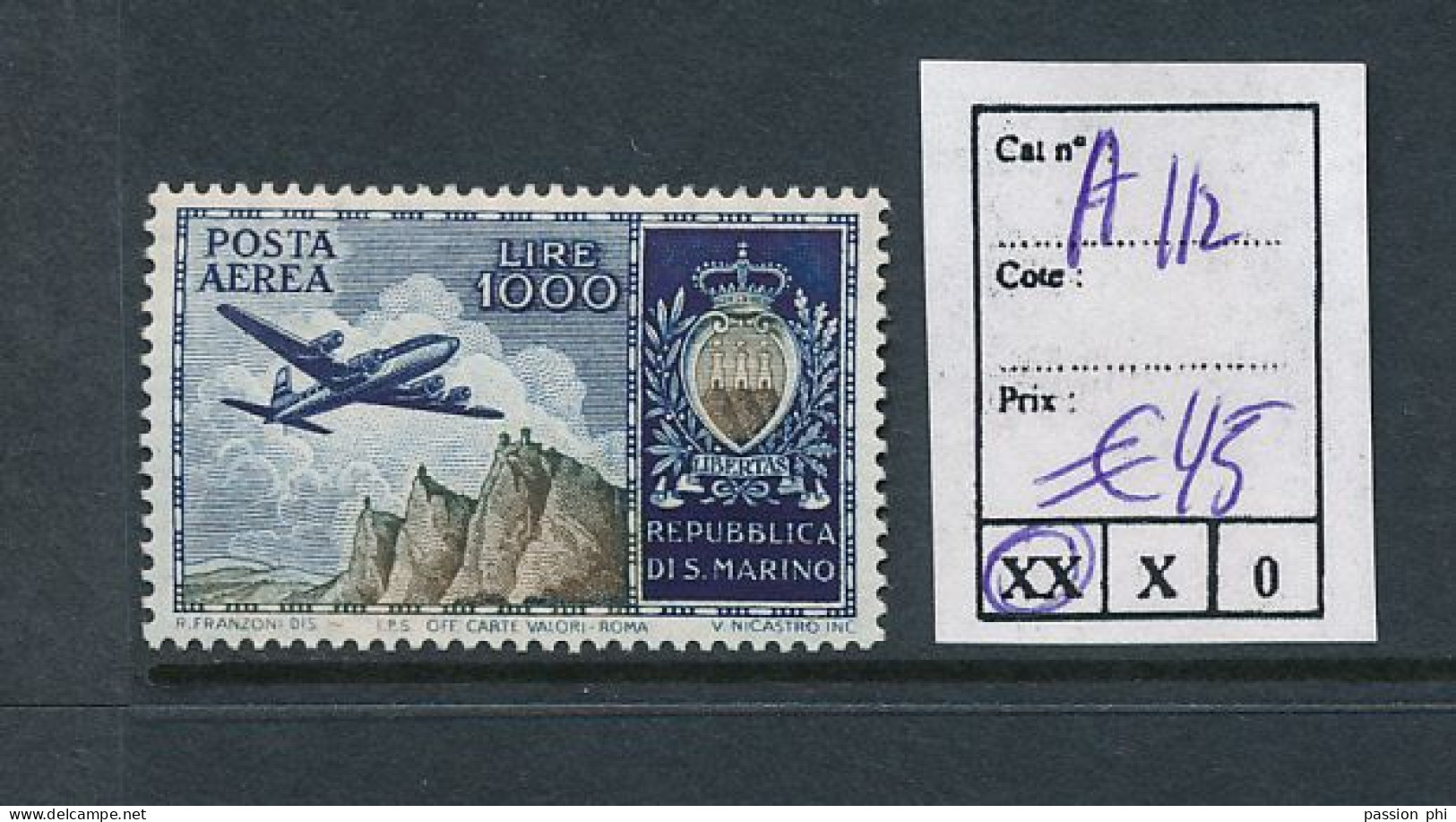 ST. MARINO SASSONE A112 MNH - Poste Aérienne