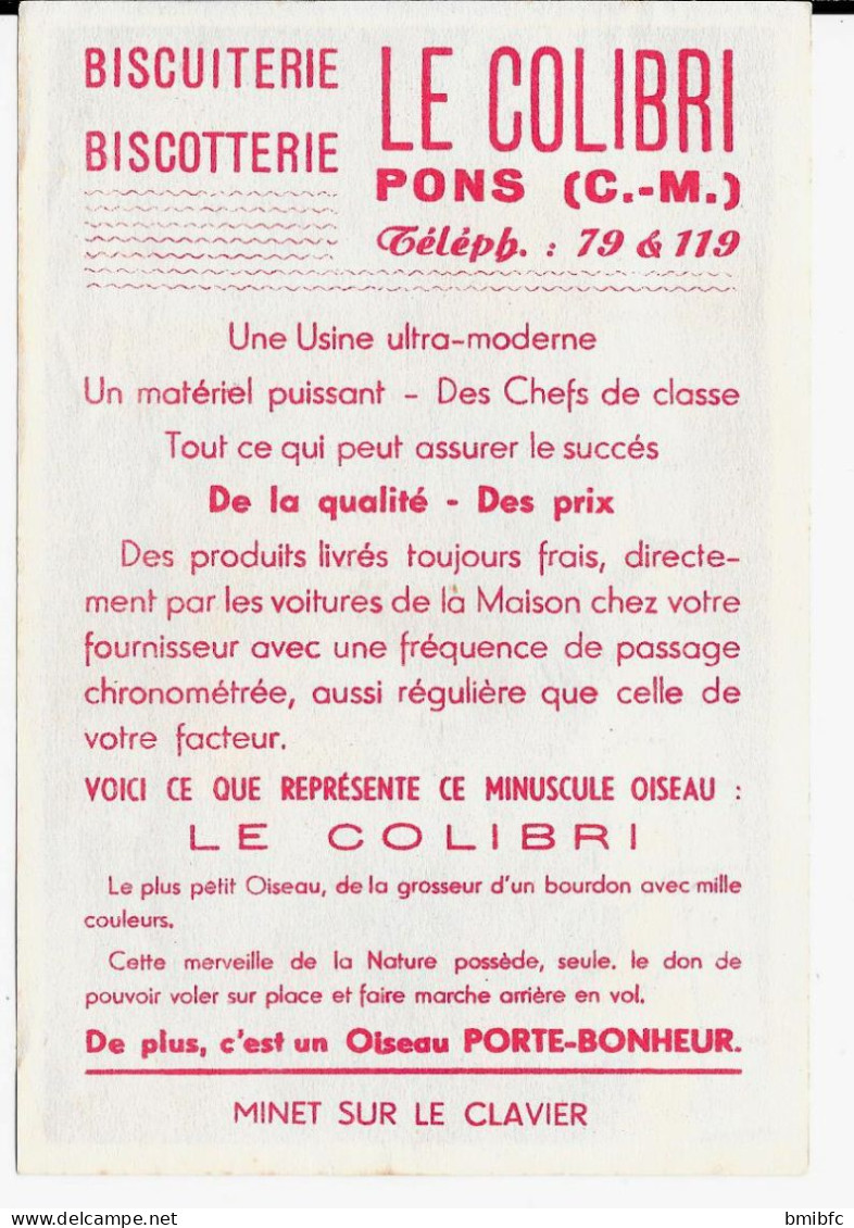 BISCUITERIE-BISCOTTERIE - LE COLIBRI   - PONS (C.M) Téléph: 79&119 - MINET SUR CLAVIER - Autres & Non Classés