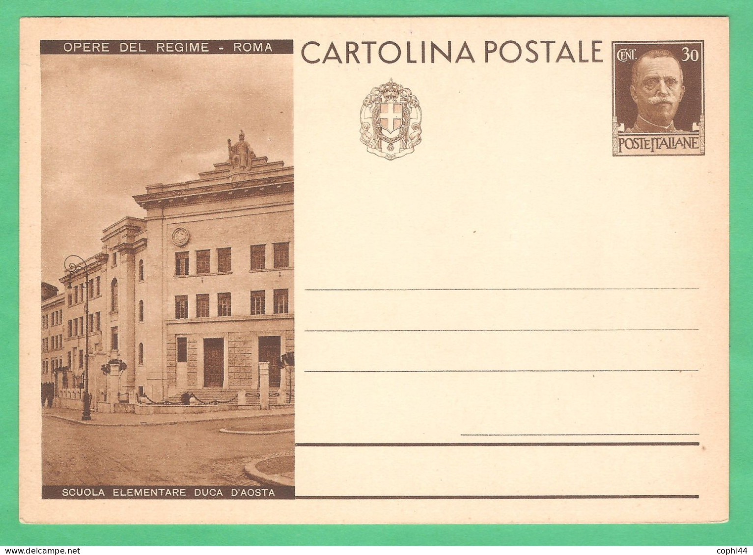 REGNO D'ITALIA 1932 CARTOLINA POSTALE VEIII OPERE DEL REGIME ROMA SCUOLA ELEMENTARE 30 C Bruno (FILAGRANO C72-20) NUOVA - Entero Postal