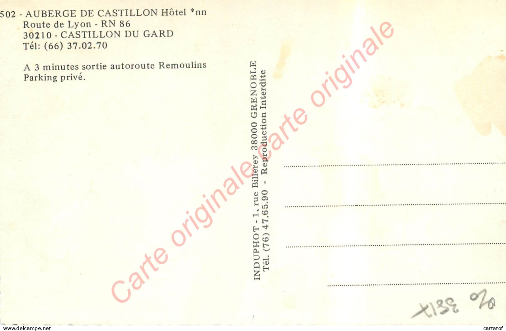 30.  AUBERGE DE CASTILLON ( Du GARD ) . - Unclassified