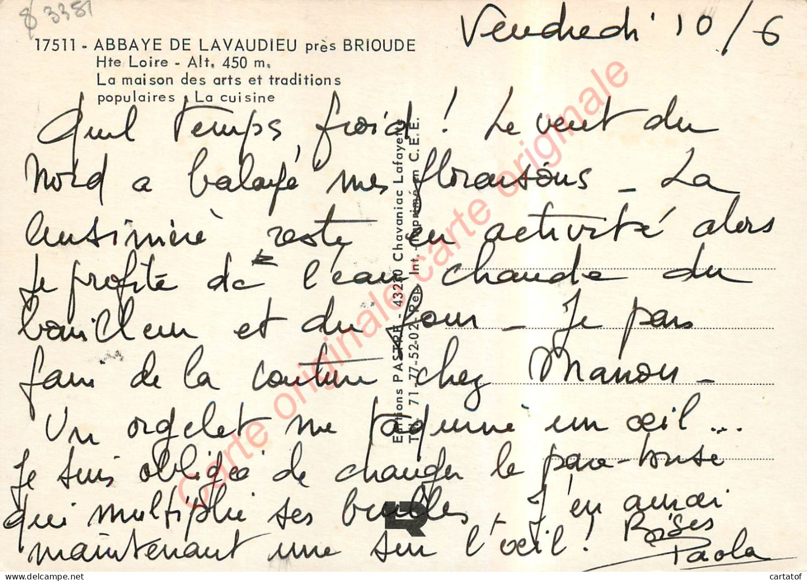 43.  ABBAYE De LAVAUDIEU Près BRIOUDE .  La Maison Des Arts Et Traditions Populaires . La Cuisine . - Non Classés