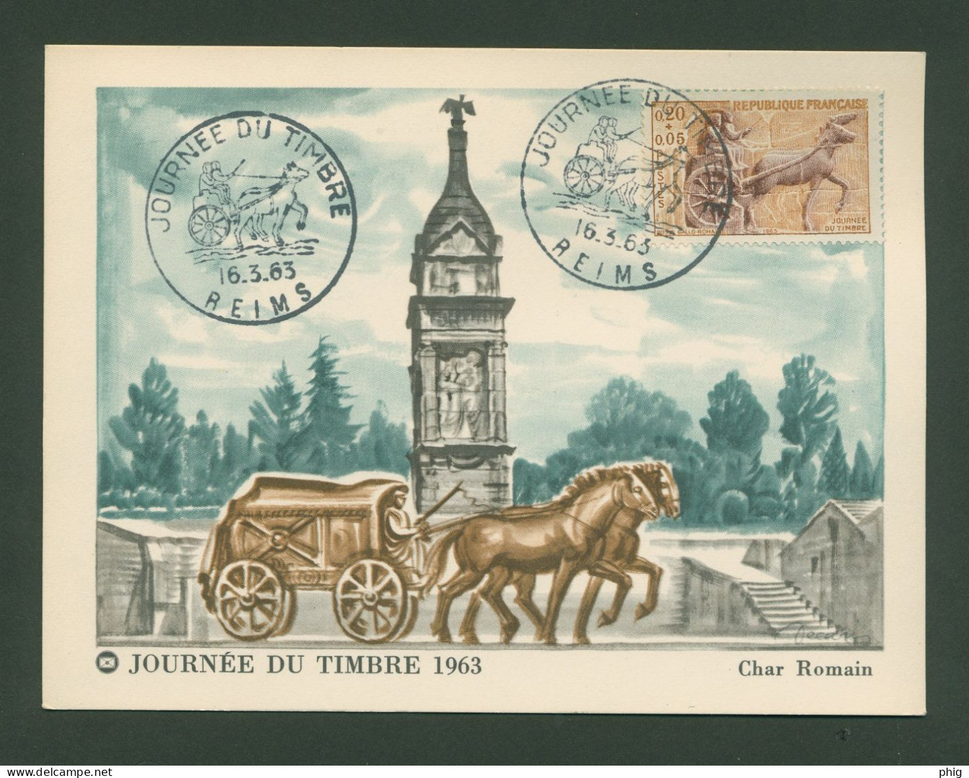 FR - SUR CARTE MAXIMUM 1ER JOUR - TIMBRE N°1378 DE 1963 "JOURNEE DU TIMBRE 1963 - CHAR DE POSTE GALLO-ROMAIN "- ETAT** - 1960-1969