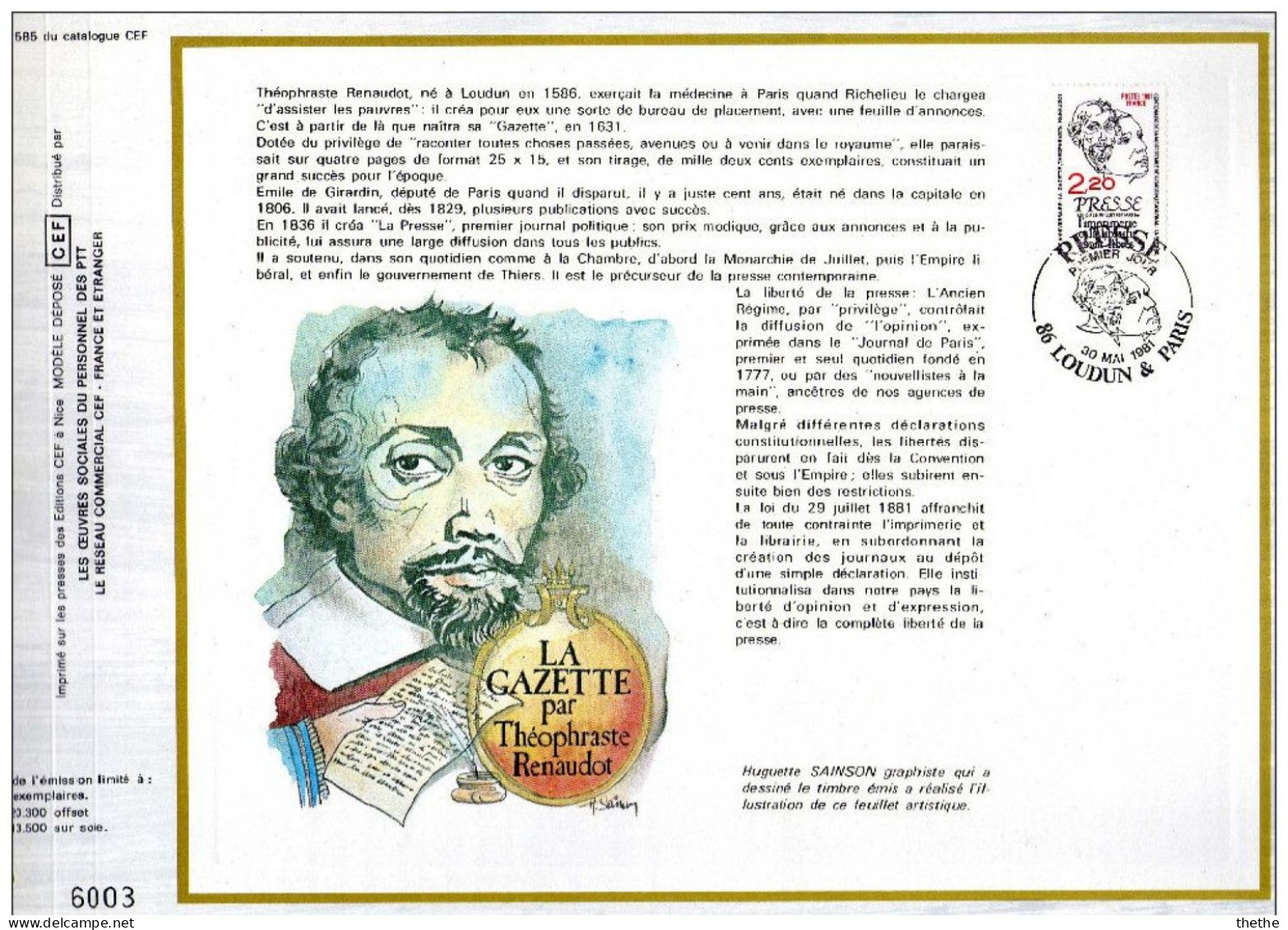 FRANCE - Presse : Portraits De Renaudot Et D'Emile De Girardin  -  N° 585 Du Catalogue CEF - 1980-1989