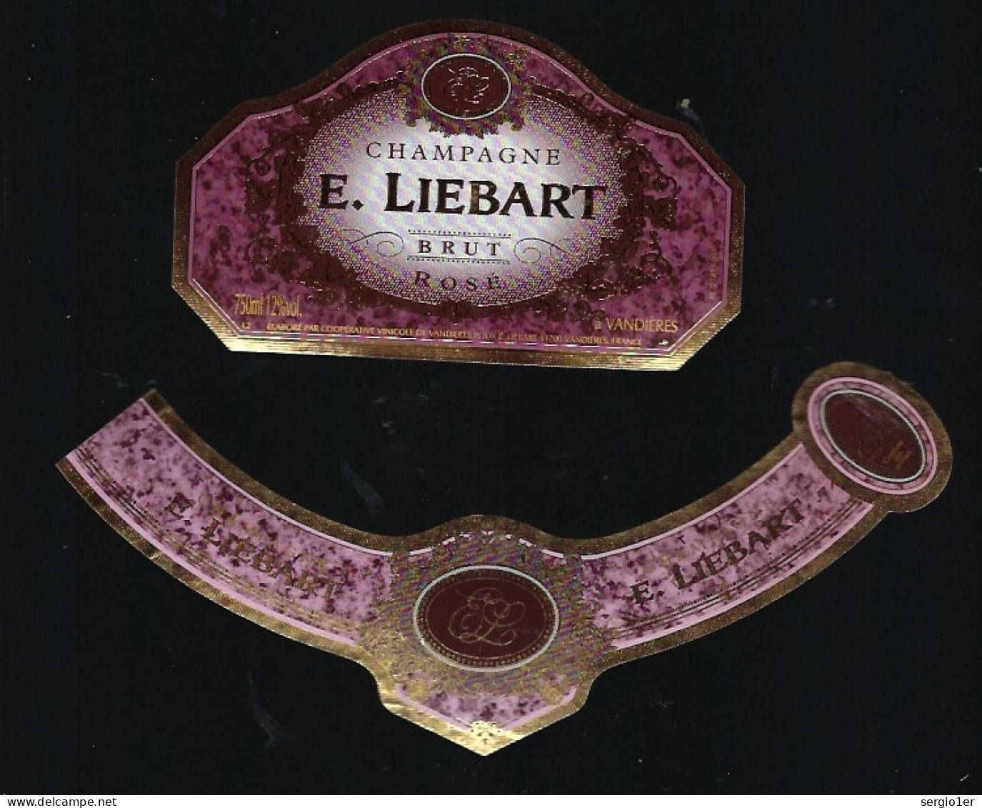 Etiquette Champagne  Brut Rosé Eric Liebart Vandieres Marne 51 "avec Sa Collerette" - Champagner