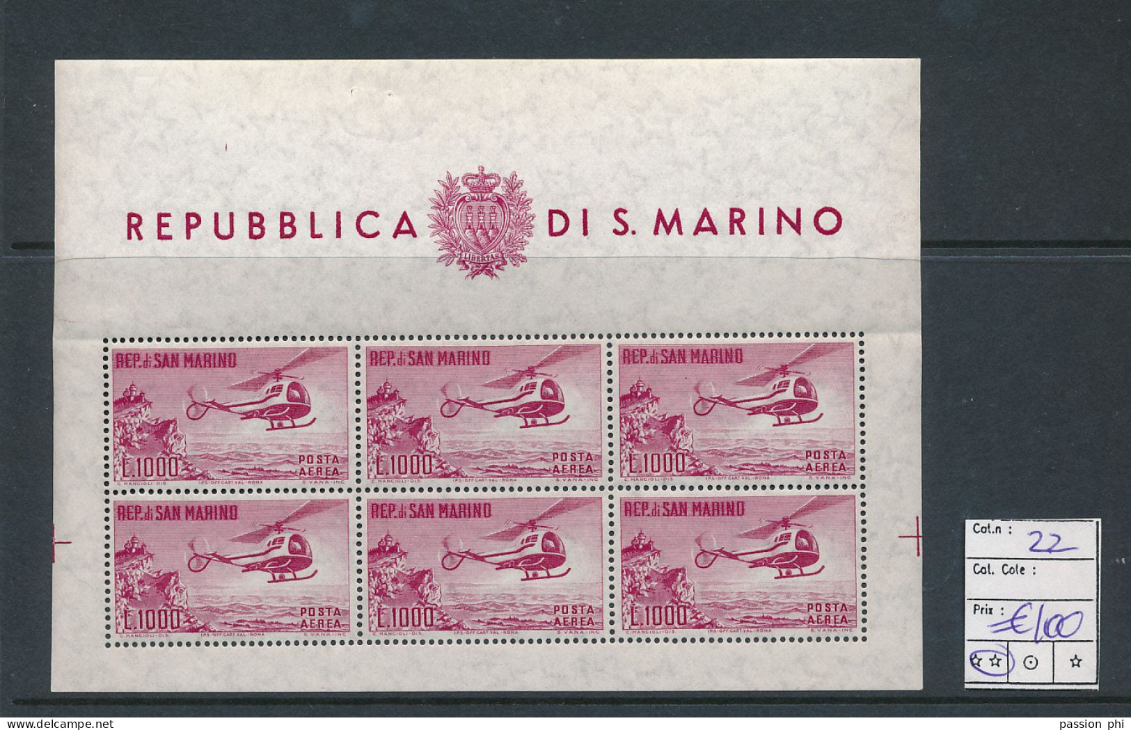 ST. MARINO SASSONE 22 MNH - Blocchi & Foglietti