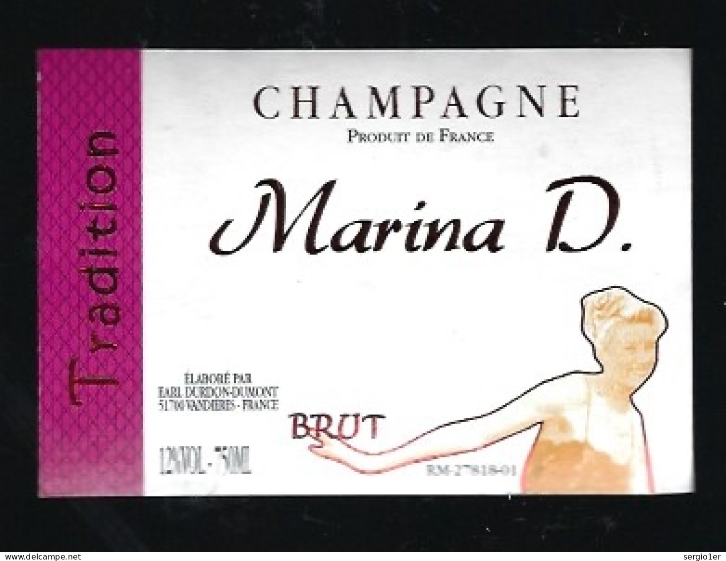 Etiquette Champagne  Brut Tradition Marina D  Durdon-Dumont Vandieres Marne 51 "Femme" - Champagne