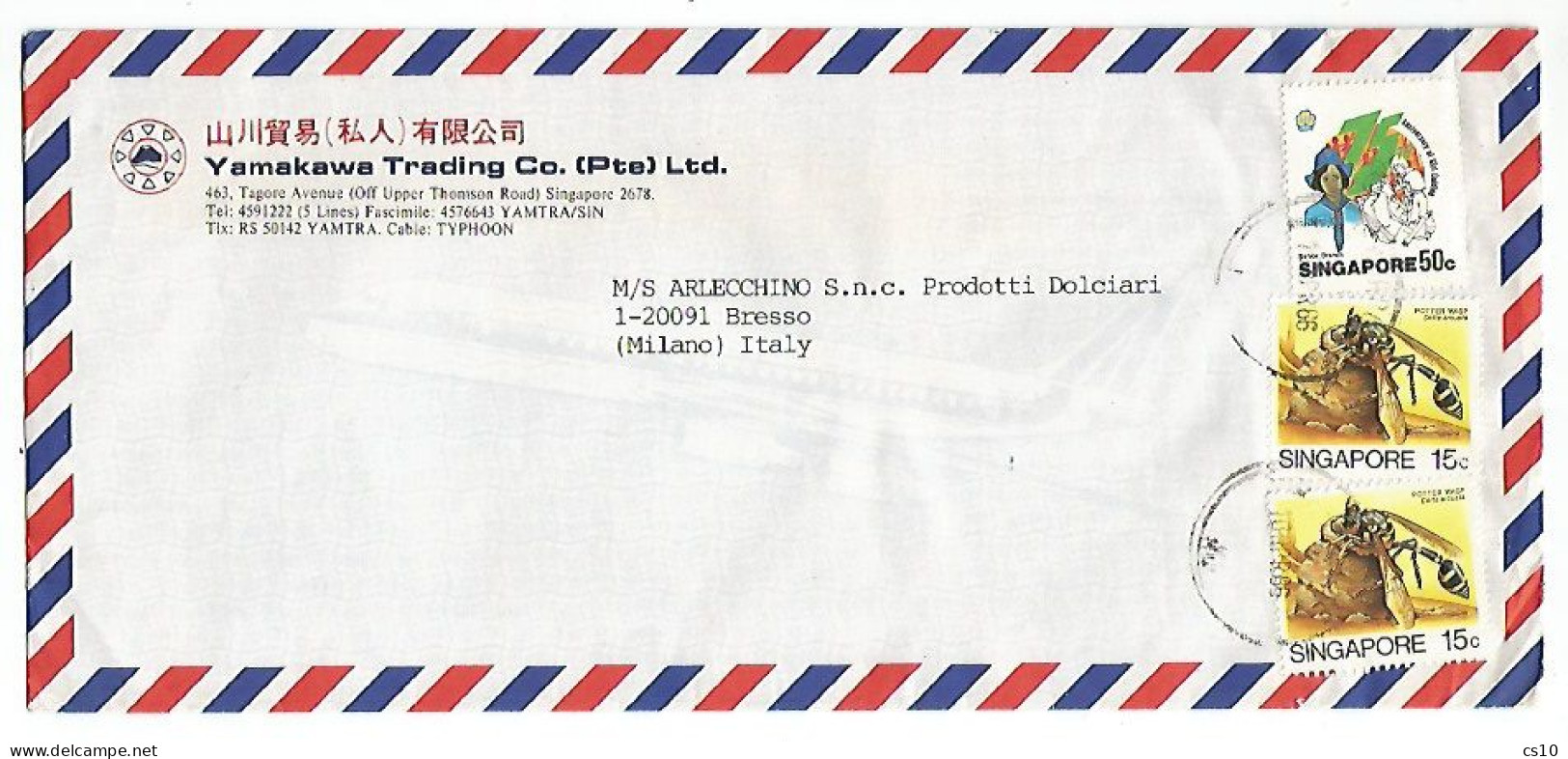 Singapore Airmail CV 10apr1986 With Insects C.15 Potter Wasp X2 + Scout Girl Guides C.50 - Singapur (1959-...)