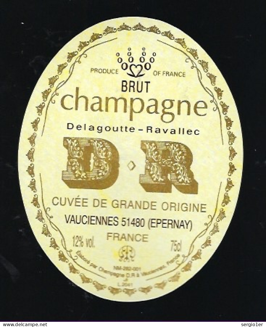 Etiquette Champagne  Brut Cuvée De Grande Origine DR Delagoutte Ravallec Vauciennes Epernay Marne 51 " Version1" - Champagne