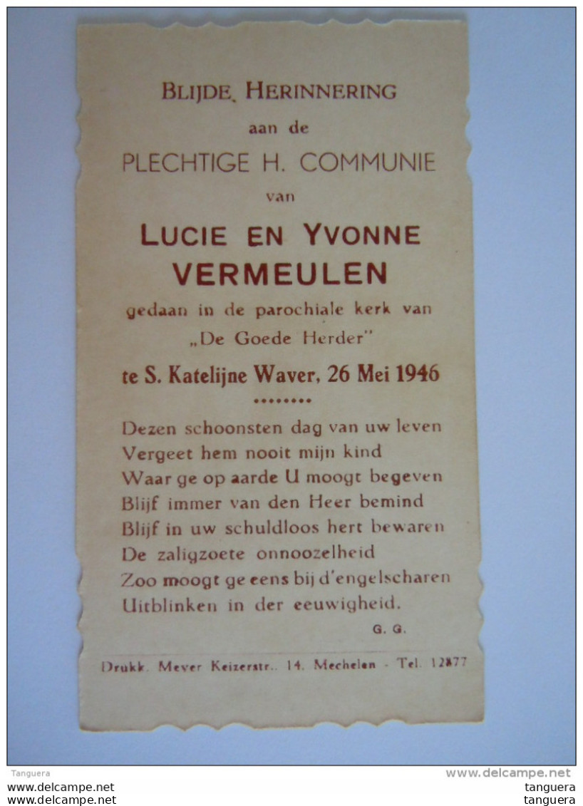 Image Pieuse Communion Holy Card Santini Communie 1946 Lucie En Yvonne Vermeulen S Katelijne Waver - Devotion Images