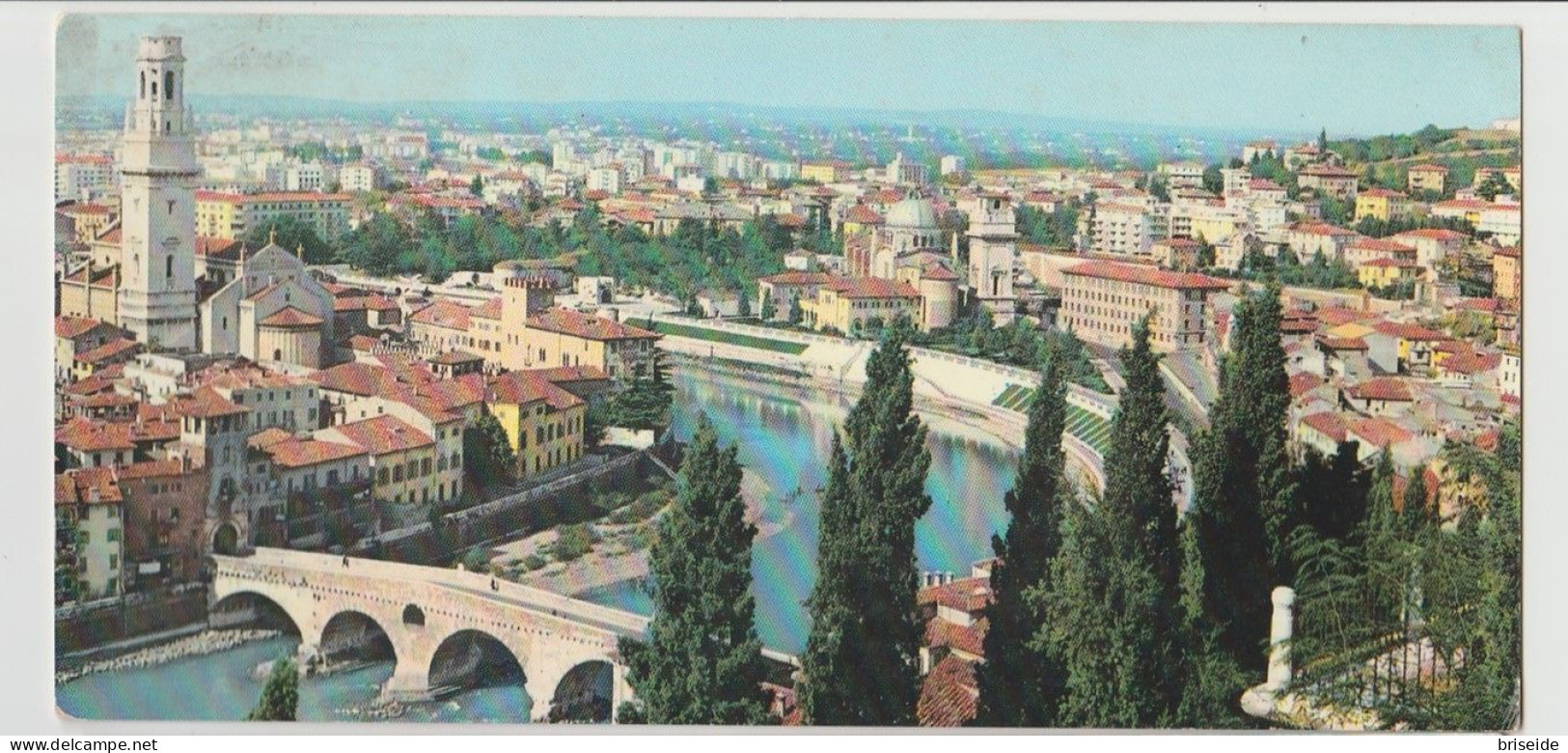 VERONA PANORAMA CARTOLINA FORM.10,5 X 21,5 NON VIAGGIATA 1966 - Verona